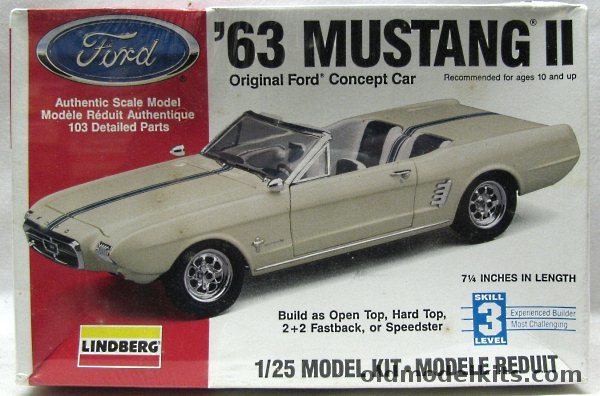 Lindberg 1/25 1963 Ford Mustang II - Original Ford Concept Car, 72169 plastic model kit